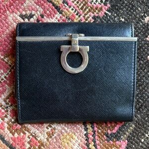 Black Leather Wallet with Silver Hardware
